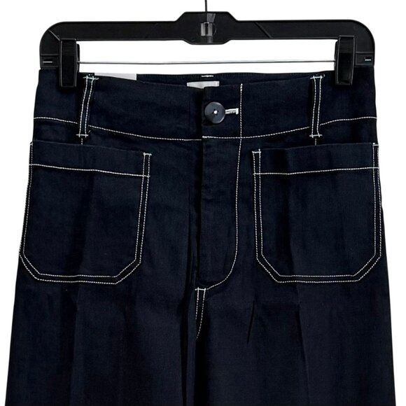 Anthropologie Maeve Colette Contrast-Stitch Linen Crop Wide-Leg Jeans Sz 27 - Picture 5 of 11